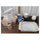 Corningware dishes, pyrex covered dish and