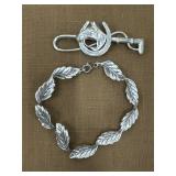 2pcs Stamped Sterling leaves bracelet & horse pin