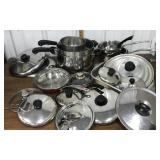 Pots, frying pans, lids, cookie sheet, baking pan