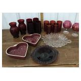 Glasses, vases, platter, bowls