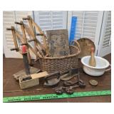 Basket of little primitive junque - casters,