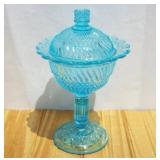 Victorian Turquoise Blue Glass Lidded Pedestal