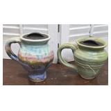 2 Studio Pottery Coffee Mugs With Lids