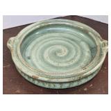 Beautiful green studio pottery bowl - signed