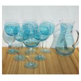 Turquoise Stripe Pitcher and Glasses (Modern)