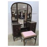 6 Drawer Vanity With Stool And 3 Way Mirror