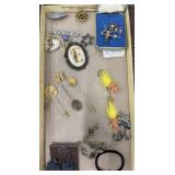 Costume jewelry- pins, earrings, hat pins