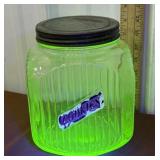 Green glow glass cookie jar