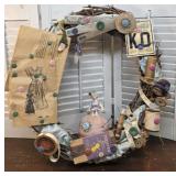 Large vintage sewing wreath - made with sewing