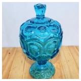 LE Smith Moon & Stars Blue Lidded Glass Pedestal