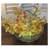 Pretty cut glass bowl with retro plastic fruit