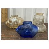 3 Glass Banks - Cobalt Blue Pig, Iridescent, Pig,
