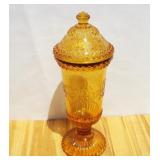 L.G. Wright Tall Amber Wildflower Lidded Pedestal