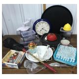 Clock, serving tray, storage containers, divided