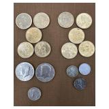 Collection on 1 coins, 2 half dollars, Wheat