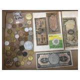 Misc. foreign coins and bills., Gold plated