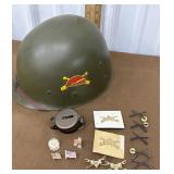 Military helmet, pins and compass *no guts