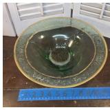 Large green /gold Center flower frog bowl - needs
