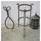 Brass? Hanging light, ice tongs, plant stand base