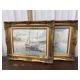 Pair nautical boat paintings on canvas *one is