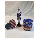 Uncle Sam is 9 1/2ï¿½ x 2 1/2ï¿½.  Candleholder is 4ï¿½
