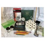 Coin collecting set, adding machine, calculator,