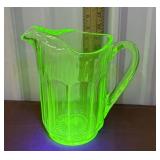 Gorgeous glow green glass pitcher