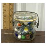Small glass ball jar full of marbles