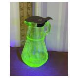 Gorgeous syrup pitcher glow green glass