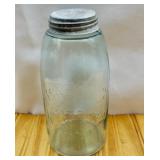 Large Antique Blue Glass Mason Jar & Lid