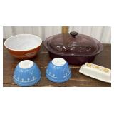 Vision Corning cranberry covered dish, 3 Pyrex