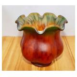 Art Glass Vase. Amber & Green Tortoise Spotted