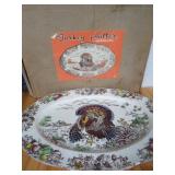 Vintage Turkey Platter. Hand Painted Transferware