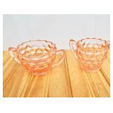 Pink Depression Glass Quilted Cream & Sugar. Most