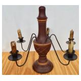 Primitive Style Wood & Metal 5 Arm Candelabra