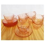 Arcoroc France Vintage Pink Swirl Cups & Saucers.