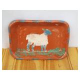 Small Pottery Clay Tray with Hand Painted Lamb
