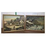 2 vintage prints - Americana scenes hunting and