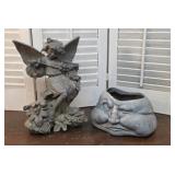 2 garden pcs - Angel and squishy face planter -