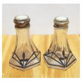 Art Deco Silver Overlay Hexagon Glass Salt &
