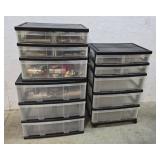 3 Plastic Storage Cabinets With Contents
