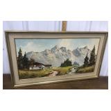 Painting on canvas- Mountains w/ Tiroler House by