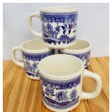 Marked USA Blue Willow Coffee Mugs. Lot of 4