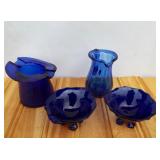 Cobalt Blue Glass Lot. Miniature pair of ? small
