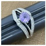 .925 Stamped Silver Ring Purple Stone