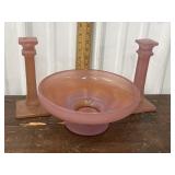 Frosted pink glass console set