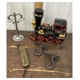 Ezra Brooks decanter, train lamp accessory, cast