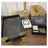 Office tray, Texas instrument calculator, box