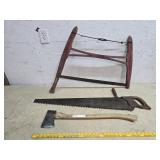 Buck saw, axe, saw