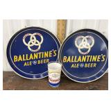 2 Balantinesï¿½s beer trays and a Hammï¿½s beer glass